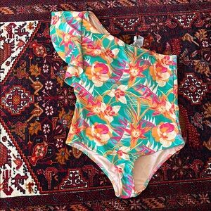 Tropical Floral One-Shoulder Swimsuit